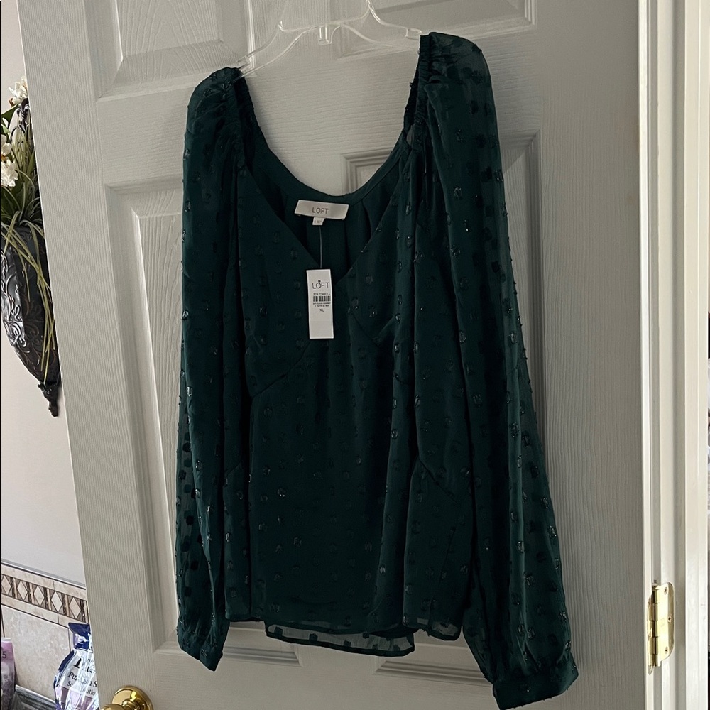 LOFT Deep Green Textured Blouse